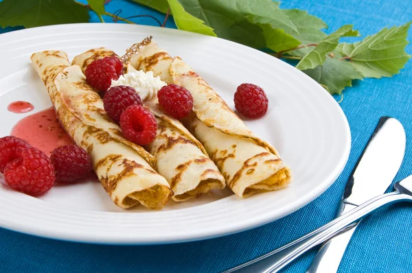 Hallonpannkakor — Stockfoto