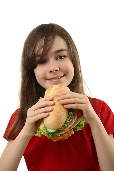 Girl eating healthy sandwich — Stock Photo, Image