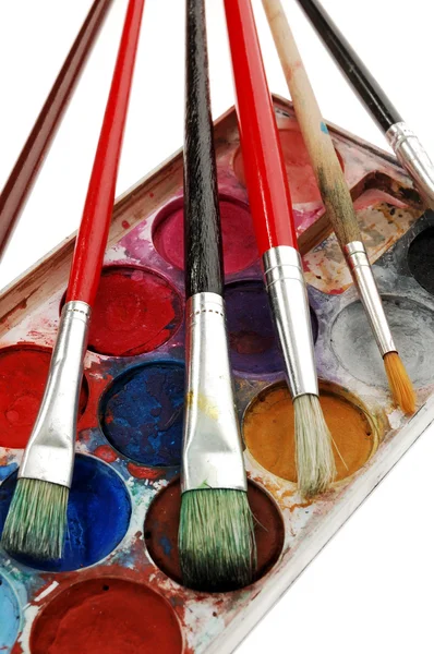 Watercolor set with paintbrushes — Stock Photo, Image