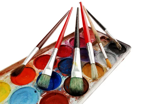 Watercolor set with paintbrushes — Stock Photo, Image