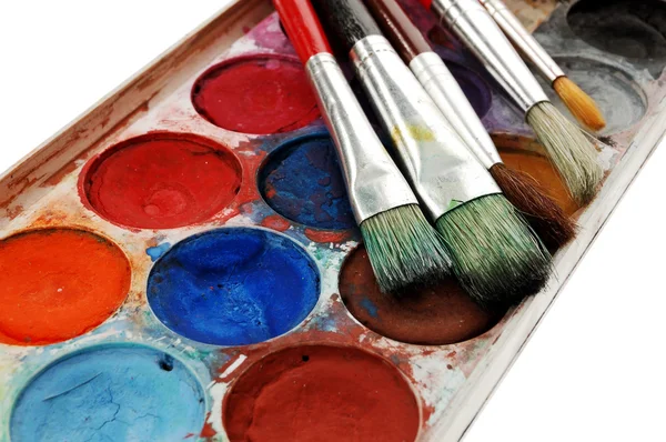 Watercolor set with paintbrushes — Stock Photo, Image