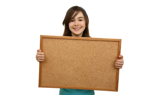 Girl holding noticeboard — Stock Photo, Image