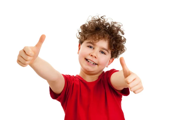 Мальчик показывает большие пальцы вверх — стоковое фото