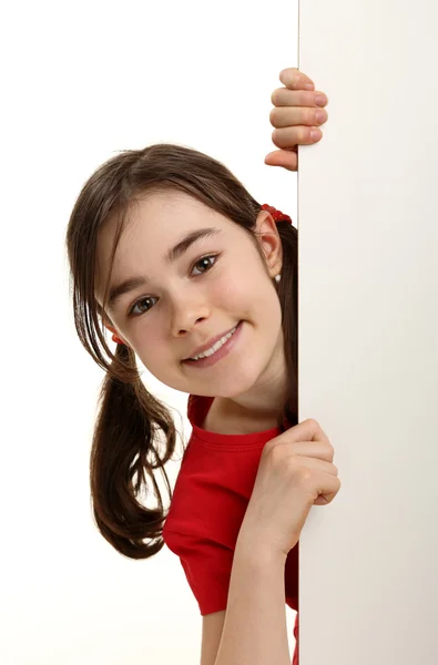 Menina bonita com placa vazia — Fotografia de Stock