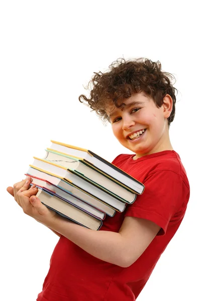 Bem sucedido menino segurando livros — Fotografia de Stock