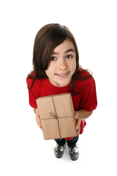Girl holding package — Stock Photo, Image
