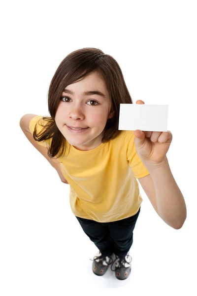 Menina segurando cartão em branco — Fotografia de Stock