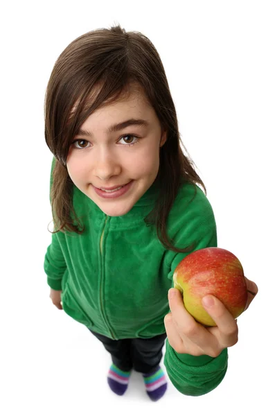 Dívka hospodářství jablko — Stock fotografie