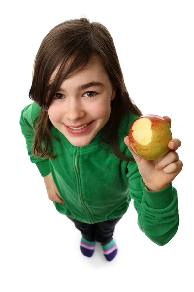 Chica sosteniendo manzana — Foto de Stock