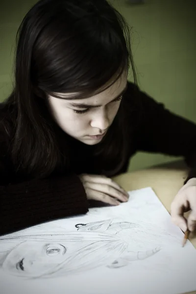 Girl drawing picture — Stock Photo, Image