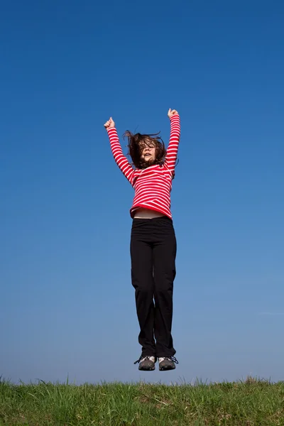 Girl jumping outdoor — Stock Photo, Image
