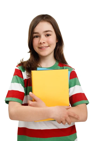 Menina segurando livros — Fotografia de Stock