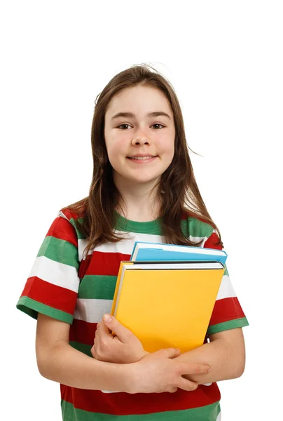 Menina segurando livros — Fotografia de Stock