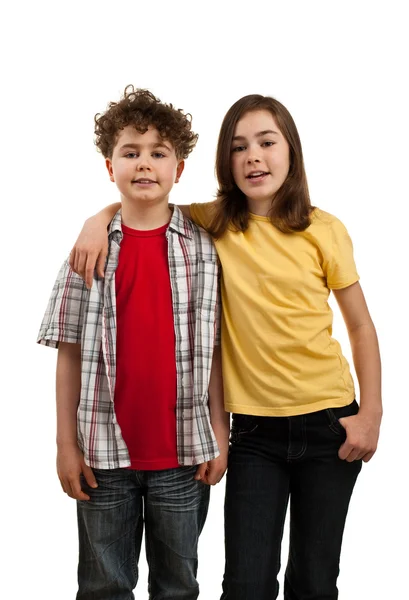 Dívka a chlapec stojící — Stock fotografie