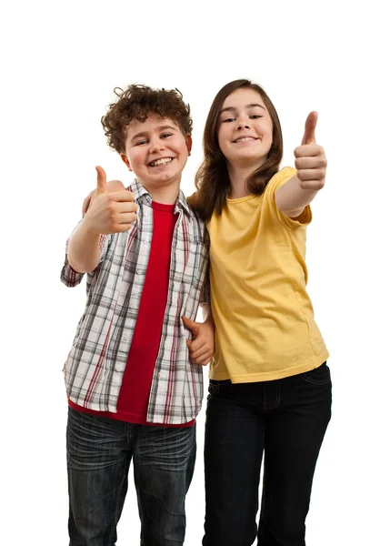 Boy and girl with thumbs up — Stock Photo, Image