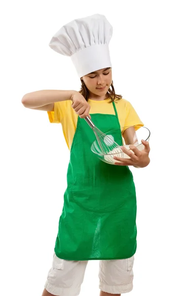 Girl mixing dough — Stock Photo, Image