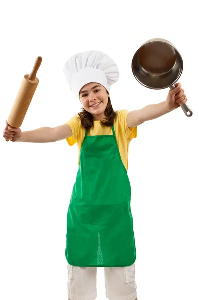 Girl with kitchenware — Stock Photo, Image