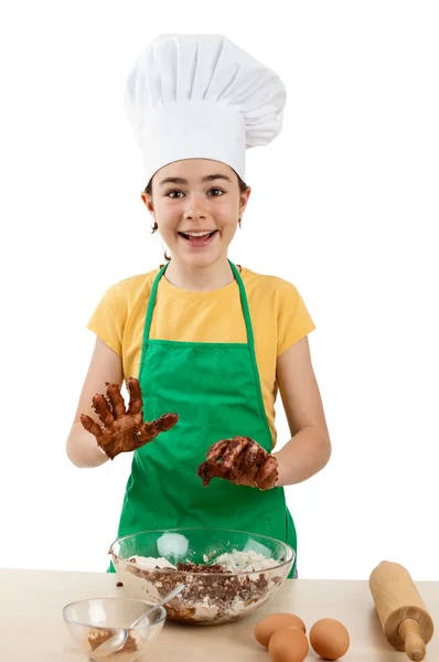 Girl mixing dough — Stock Photo, Image