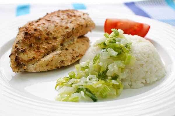 Roasted chicken fillet with white rice — Stock Photo, Image