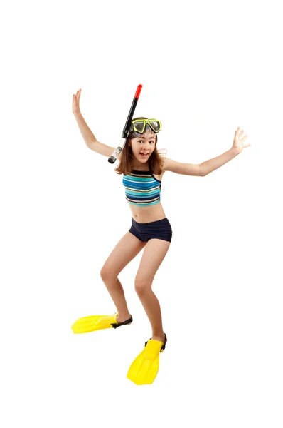 Girl ready to swim and dive — Stock Photo, Image