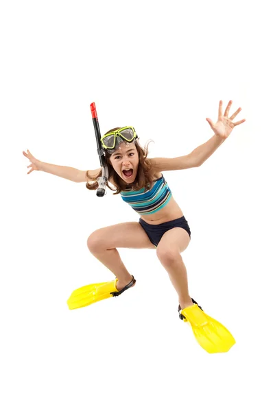 Girl ready to swim and dive — Stock Photo, Image