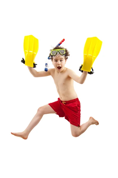 Хлопчик готовий плавати і пірнати — стокове фото