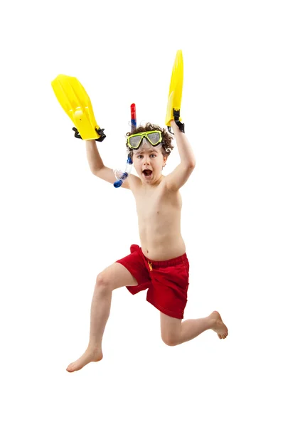 Niño listo para nadar y bucear — Foto de Stock