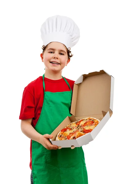 Boy holding pizza Stock Picture