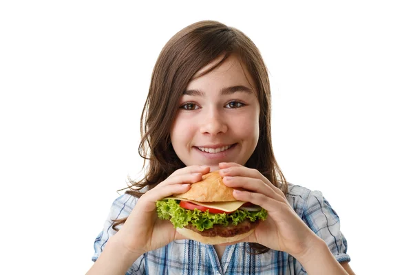 Menina comer sanduíche saudável — Fotografia de Stock