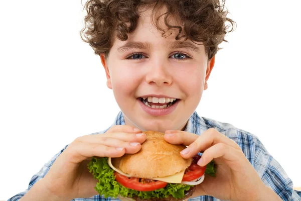 Menino comendo sanduíche — Fotografia de Stock