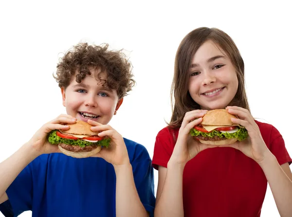 Kids eating healthy sandwiches — Stock Photo, Image