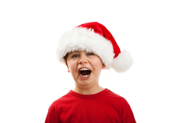Menino com chapéu de Papai Noel — Fotografia de Stock