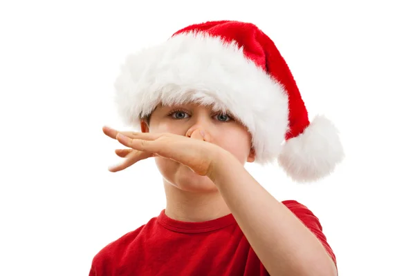 Pojke med jultomten hatt — Stockfoto