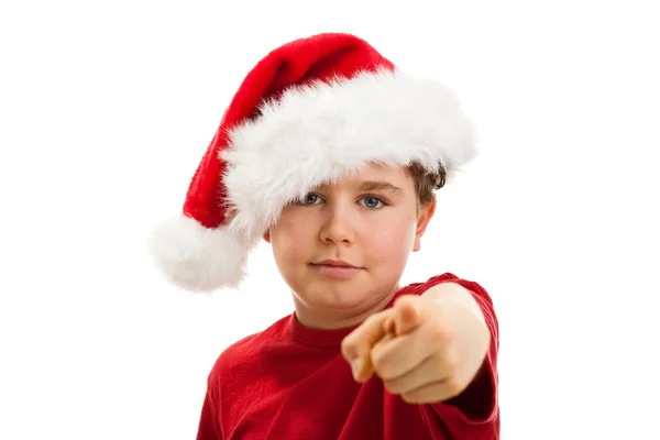 圣诞老人的帽子指向的男孩 — 图库照片