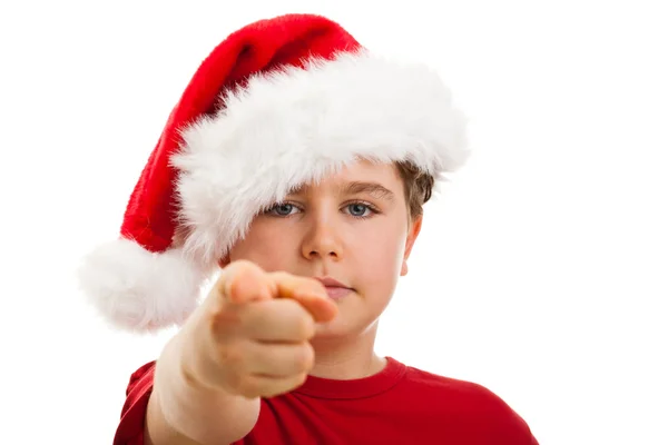 Niño con Santa Claus Sombrero señalando —  Fotos de Stock
