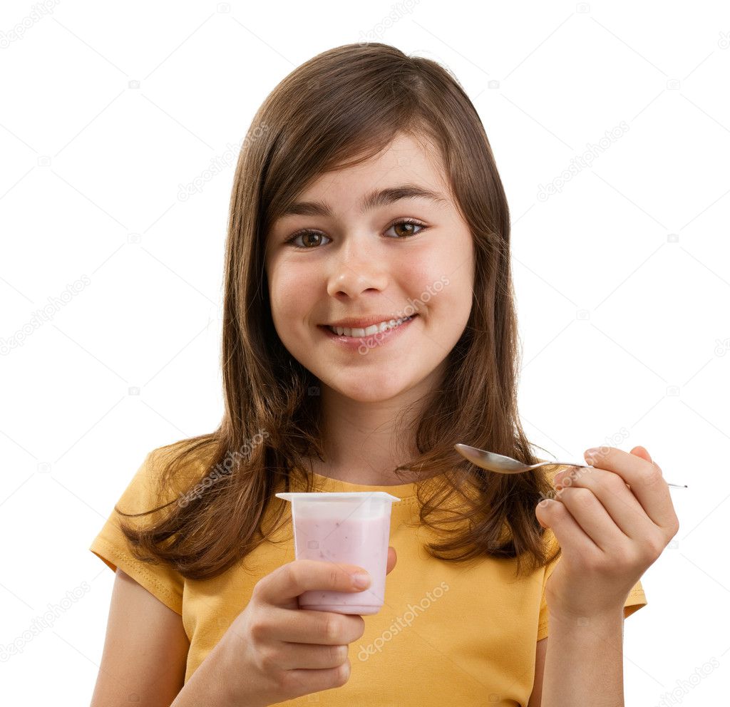 Girl eating yogurt Stock Photo by ©gbh007 32868327