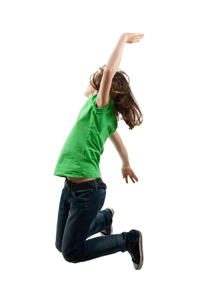 Счастливая девушка прыгает — стоковое фото