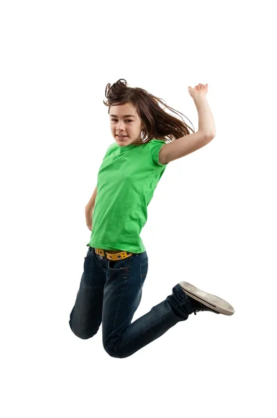 Счастливая девушка прыгает — стоковое фото