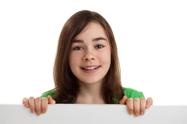 Girl holding empty board — Stock Photo, Image