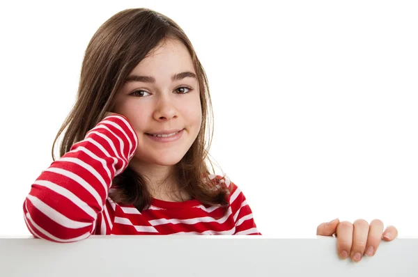 Meisje bedrijf leeg bord — Stockfoto