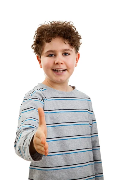 Young boy shaking hand — Stock Photo, Image