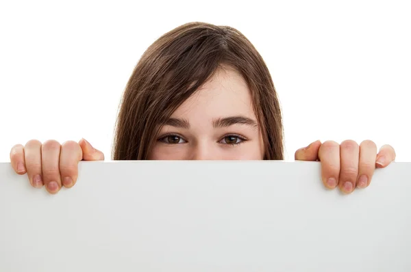 Girl holding empty board Stock Picture
