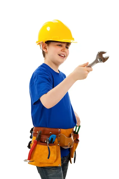 Fiú, mint építőmunkás — Stock Fotó