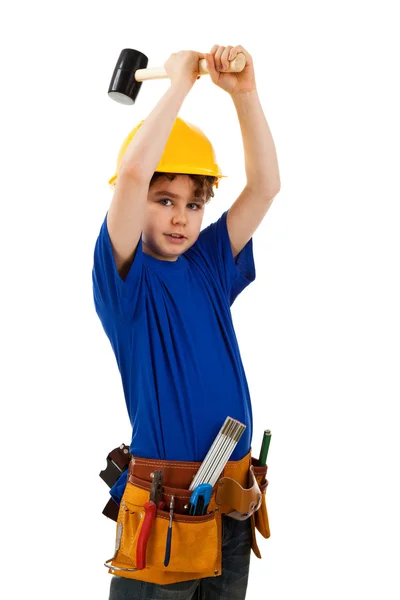Мальчик-строитель — стоковое фото