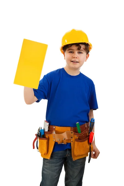 Menino como trabalhador da construção — Fotografia de Stock