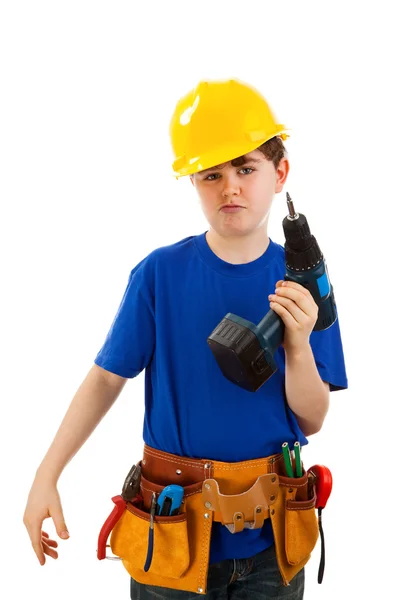 Chlapec jako stavební dělník — Stock fotografie