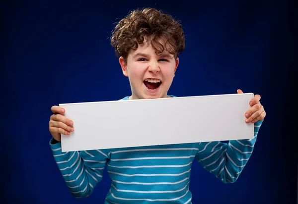 Boy with blank board — Stock Photo, Image