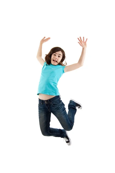 Gelukkig meisje springen Rechtenvrije Stockafbeeldingen