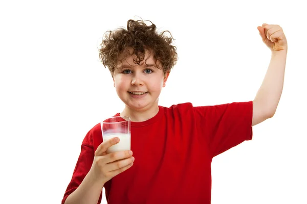 Ragazzo che tiene un bicchiere di latte — Foto Stock