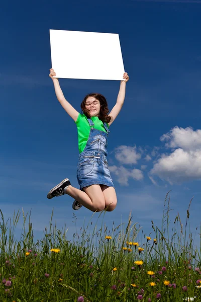 Girl holding blank board — Stock Photo, Image